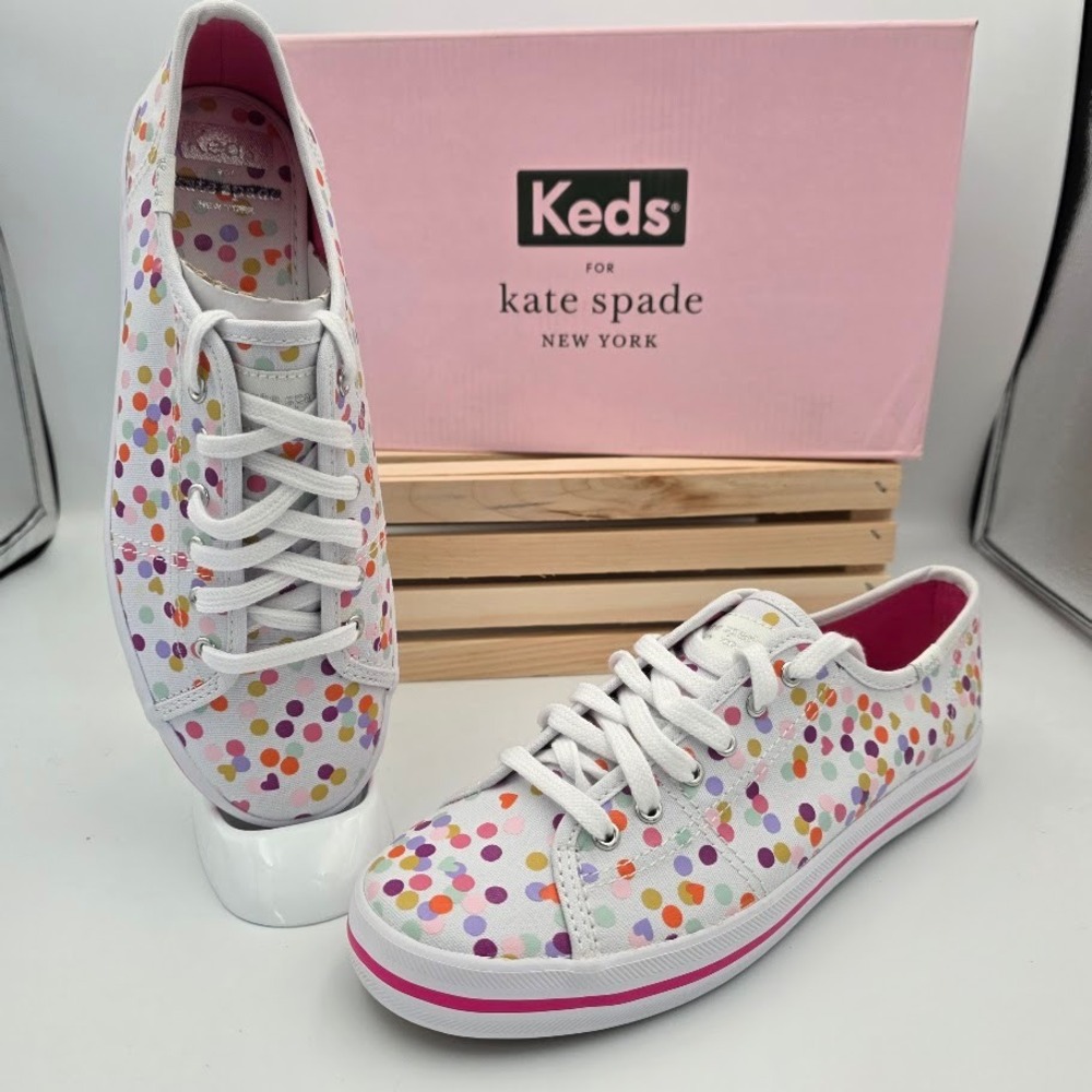 Keds x Kate Spade Kickstart Women 7 Multi Confetti Heart Canvas Sneakers WF60967